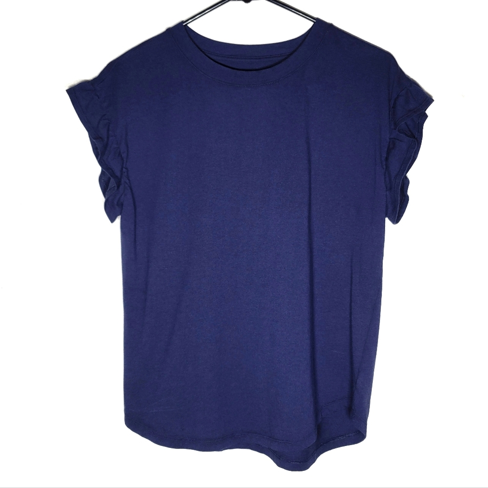 Navy blue flutter sleeve tee shortsleeve blouse S crown & ivy women's small